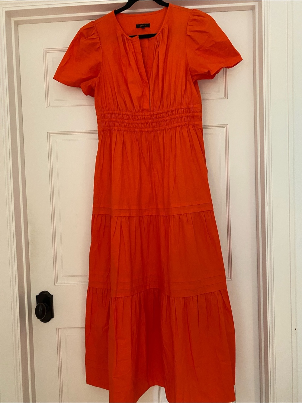Quince Bright Orange Women’s Tiered Midi Dress size M